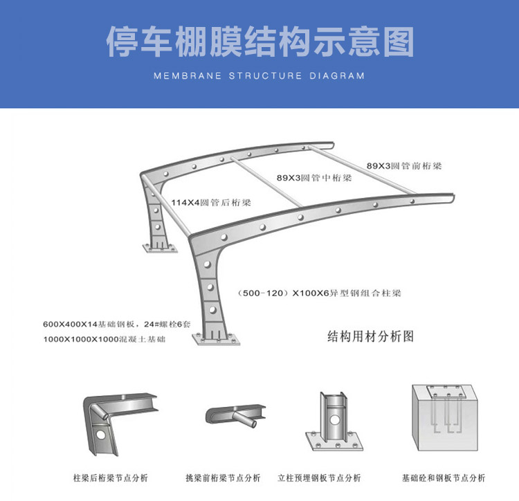 停車棚結構工程示意圖