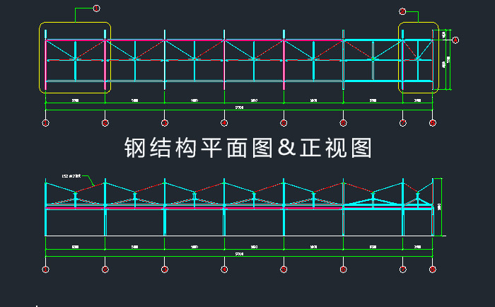 膜結(jié)構(gòu)車棚之鋼結(jié)構(gòu)平面圖或正視圖