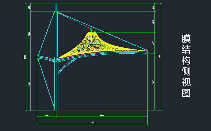 膜結(jié)構(gòu)車棚之膜結(jié)構(gòu)側(cè)視圖